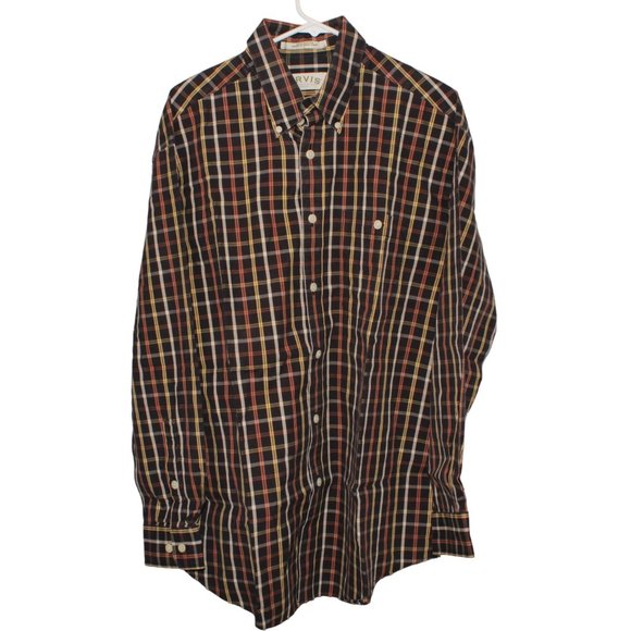 Orvis Mens Multicolor Windowpane Check Long Sleeve 100% Cotton Button Down Shirt - Picture 1 of 9